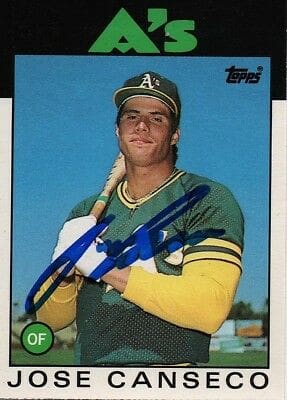 Jose Canseco Signed Autographed 1986 Topps Rookie Trading Card