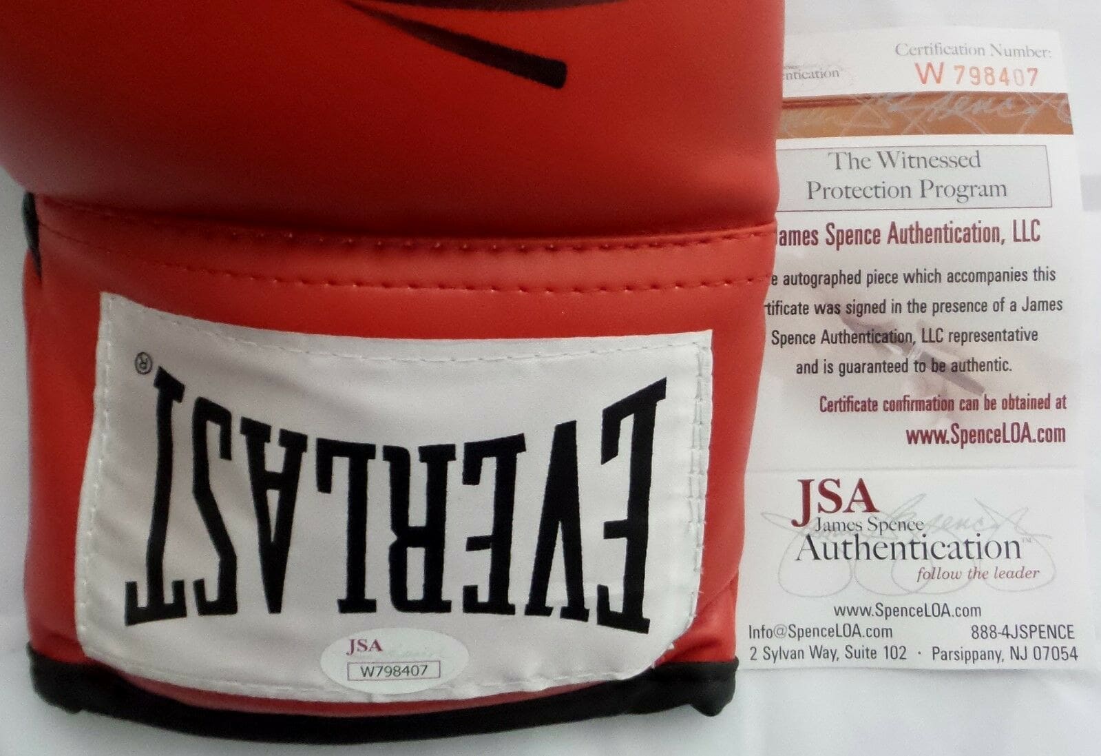 Mike Tyson Autographed Red Everlast Boxing Glove LH Signed In Black JSA Stock #140641 