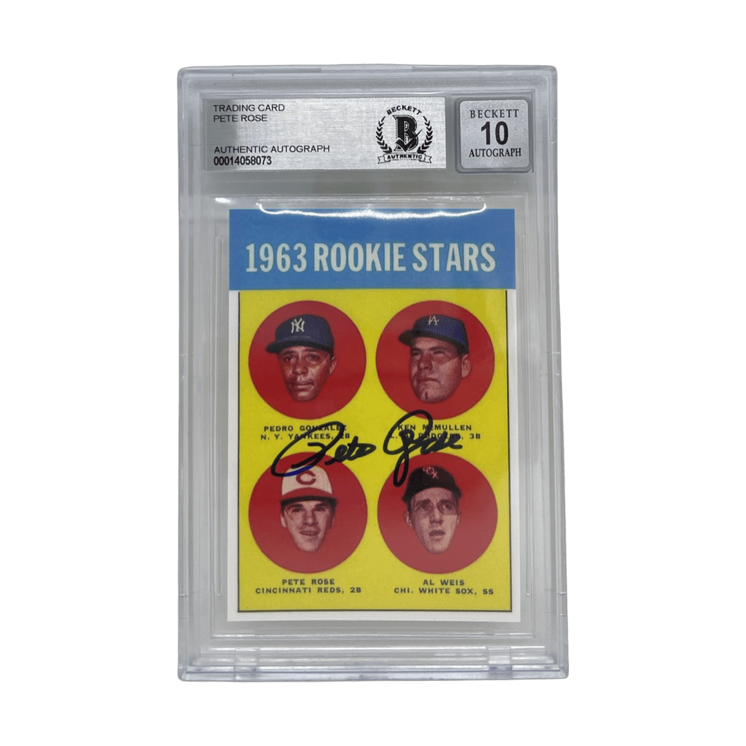 Pete Rose Signed 1963 Topps Rookie Reprint Card Becket Slabbed