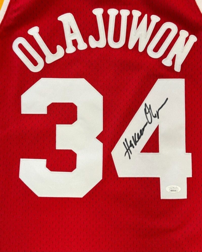 Hakeem Olajuwon Signed 93-94 Mitchell & Ness Hardwood Classics Rockets Jersey JS - Image 2
