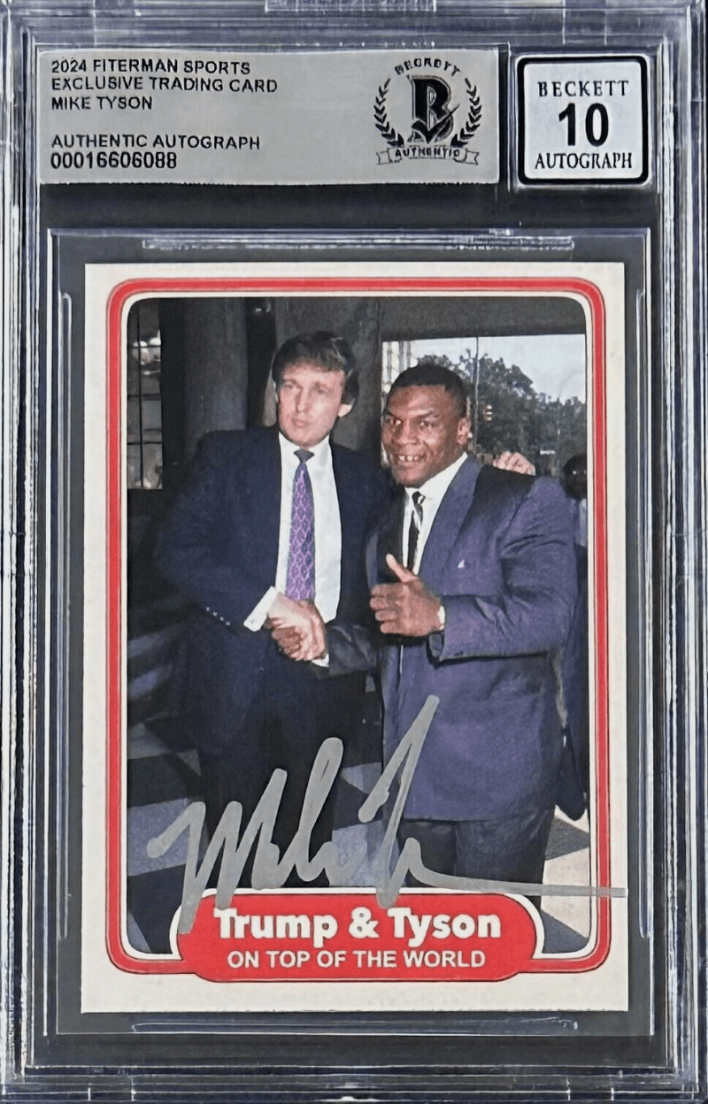 Mike Tyson Signed Donald Trump Trading Card Beckett Authentic Autograph Grade 10