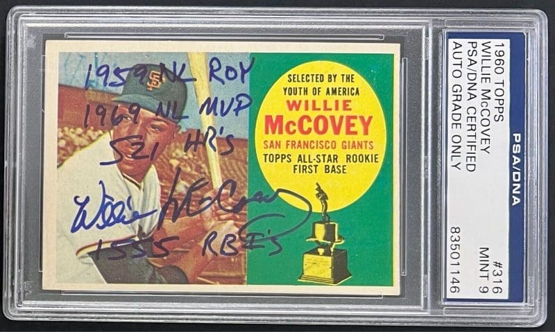 Willie McCovey Signed 1960 Topps Card #316 PSA/DNA Auto 9 83501146 w/4 Inscrip
