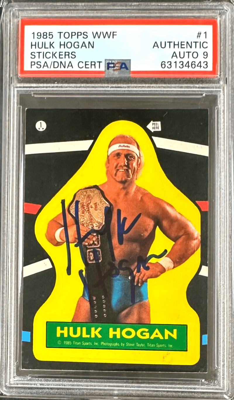 Hulk Hogan Signed 1985 Topps WWF Sticker #1 PSA/DNA Auto 9