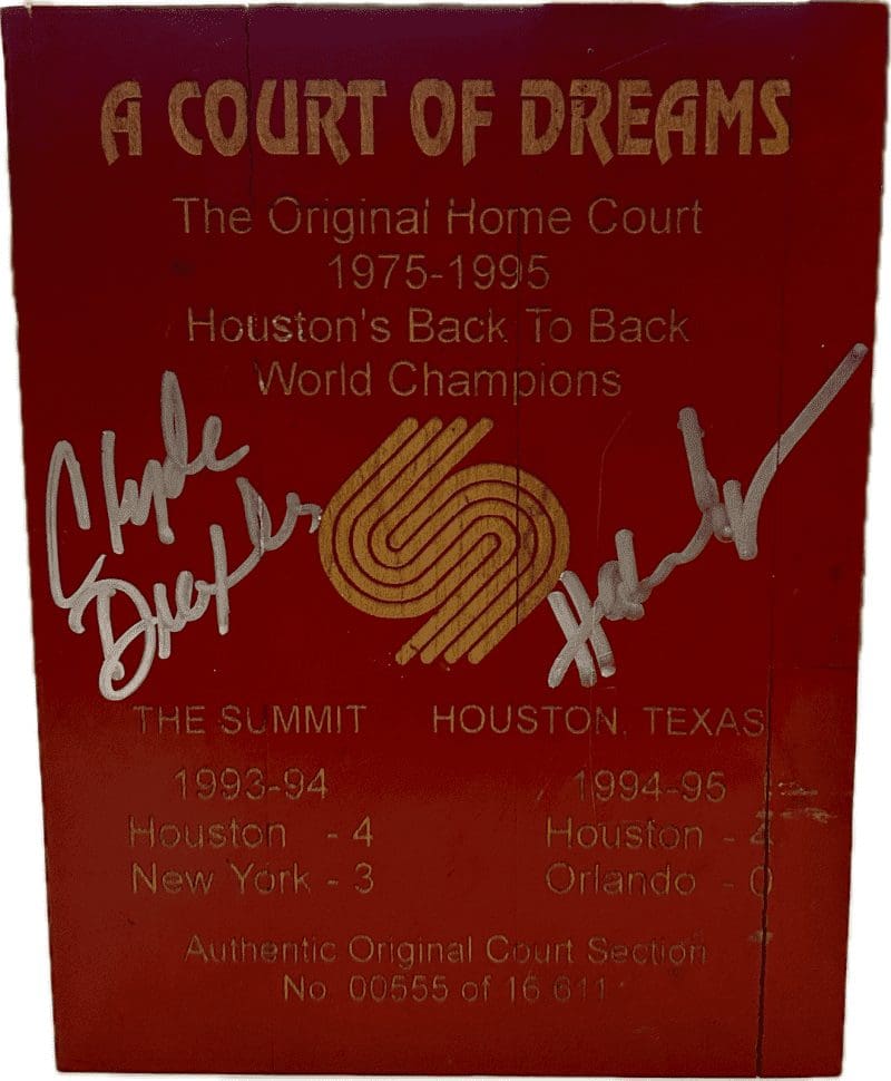 Hakeem Olajuwon & Clyde Drexler Original Floor Piece from The Summit Rockets JSA