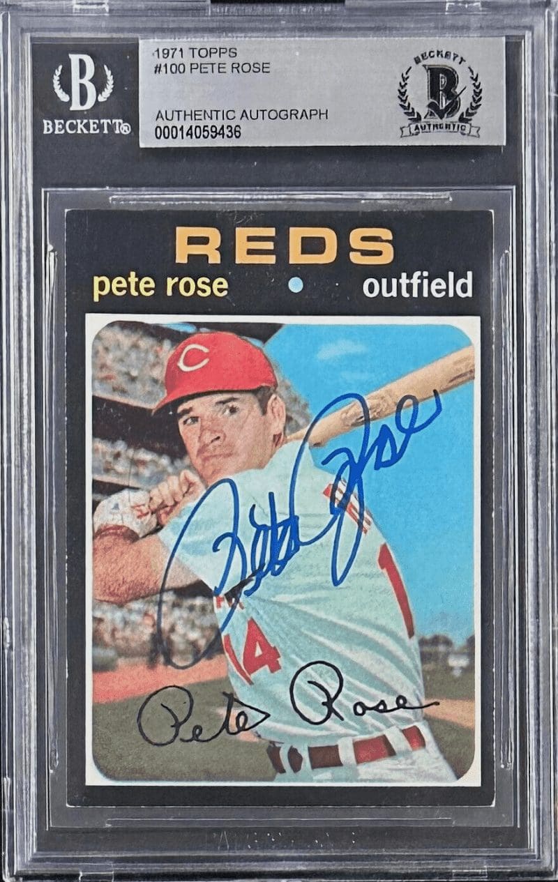 Pete Rose Signed Autographed 1971 Topps Slabbed Card #100 Beckett Reds