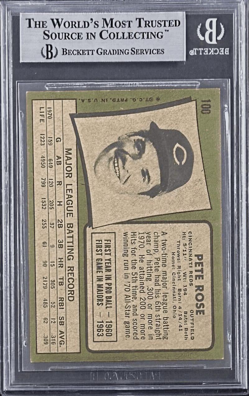 Pete Rose Signed Autographed 1971 Topps Slabbed Card #100 Beckett Reds - Image 2