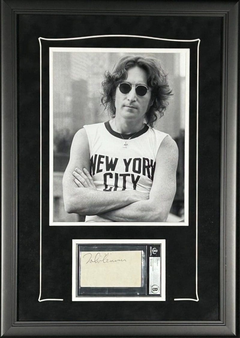 John Lennon Signed Autographed Framed Slabbed Cut w/11x14 Photo Beckett 15622324
