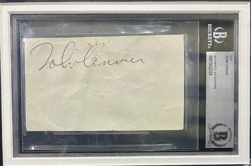 John Lennon Signed Autographed Framed Slabbed Cut w/11x14 Photo Beckett 15622324 - Image 2