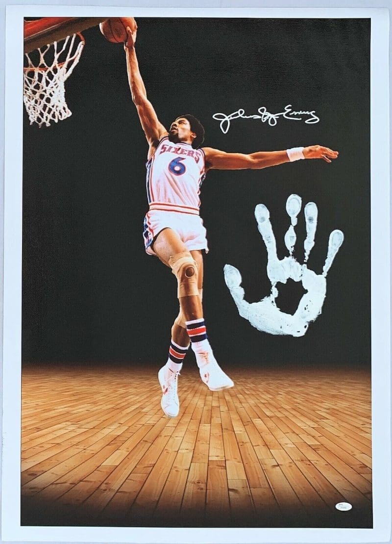 Julius Dr. J Erving Handprint Unstretched 20x36 Canvas Signed JSA Z65909
