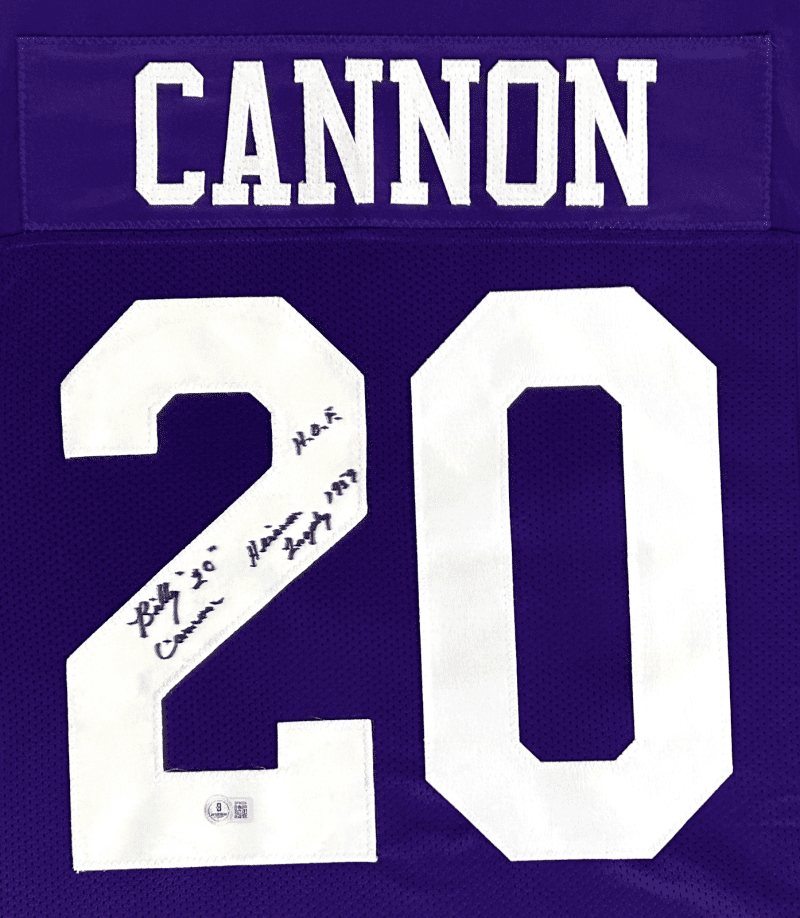 Billy Cannon Signed Autographed Custom Purple/White Jersey Beckett Authentic HOF - Image 2