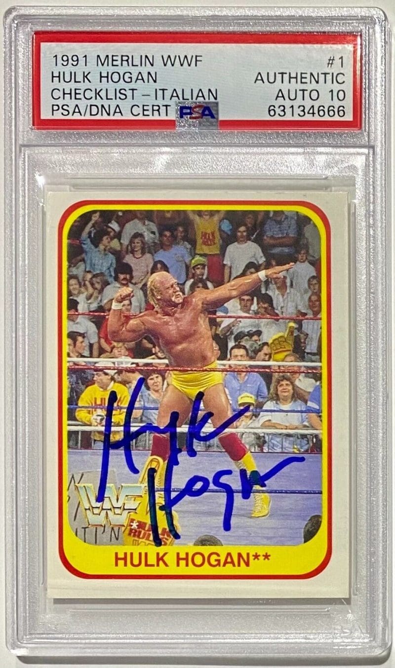 Hulk Hogan 1991 Merlin Checklist WWF #1 PSA/DNA Cert Authentic Auto 10