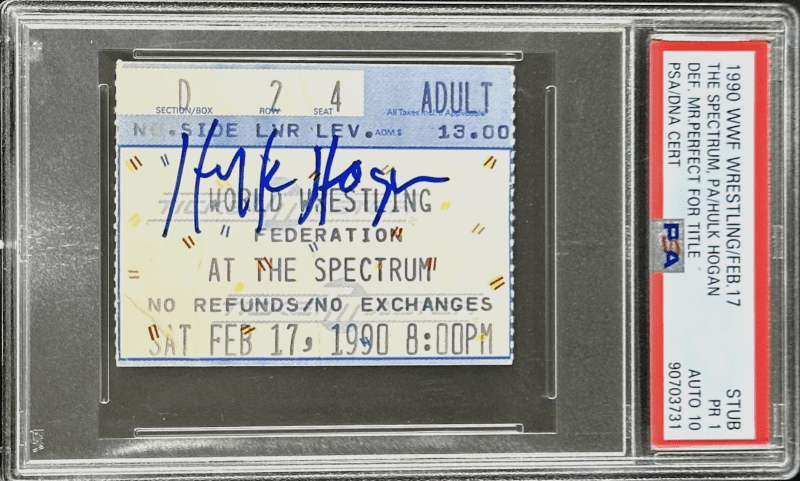 Hulk Hogan Def Mr. Perfect for The Title Signed 1990 WWF Ticket Stub PSA PR 1