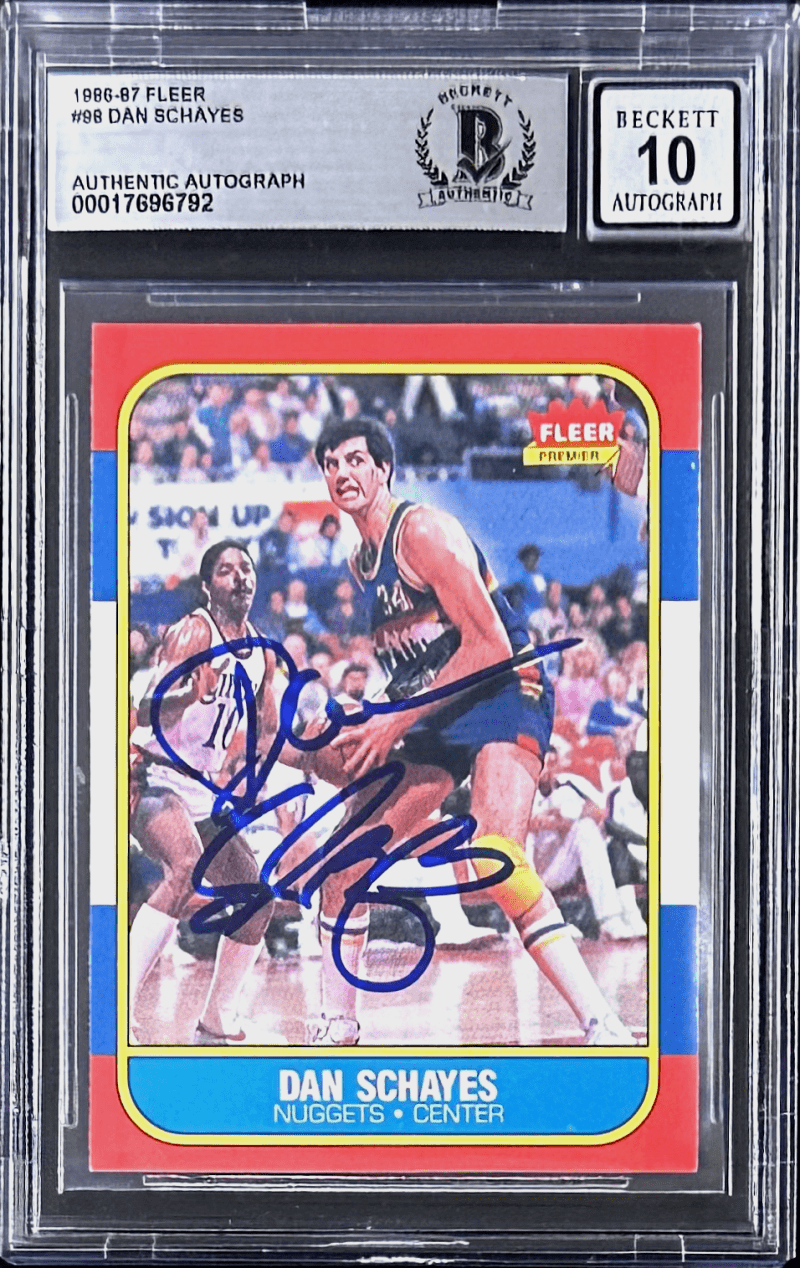 Dan Schayes Signed 1986-87 Fleer Rookie Card #98 Beckett Denver Nuggets Auto 10