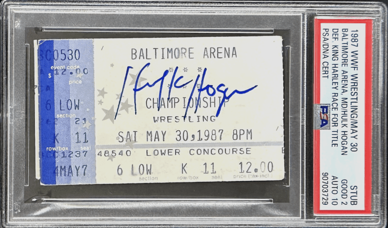 Hulk Hogan Def Harley Race for The Title Signed 1987 WWF Ticket Stub PSA Good 2