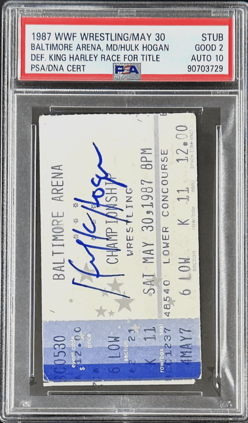 Hulk Hogan Def Harley Race for The Title Signed 1987 WWF Ticket Stub PSA Good 2 - Image 2