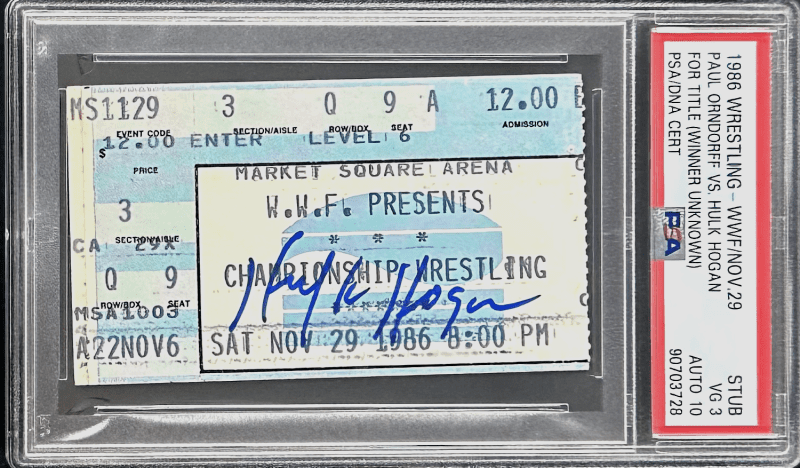 Hulk Hogan vs Paul Orndorff for The Title Signed 1986 WWF Ticket Stub PSA VG 3