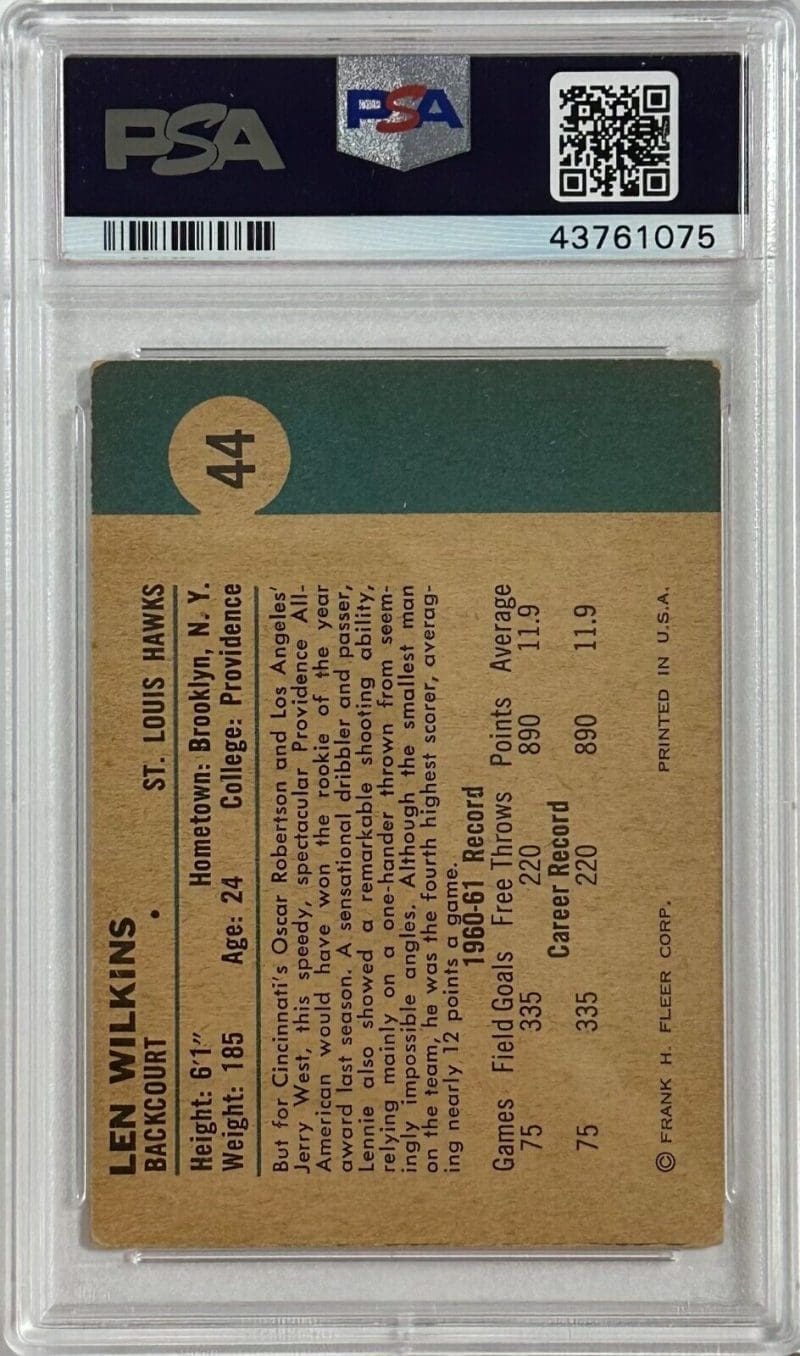 Lenny Wilkens Signed Autographed 1961-62 Fleer Rookie Card #44 PSA/DNA 43761075 - Image 2