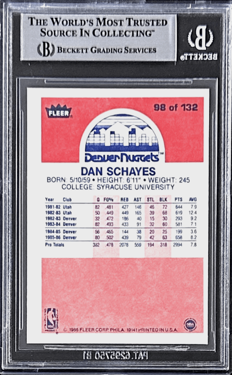 Dan Schayes Signed 1986-87 Fleer Rookie Card #98 Beckett Denver Nuggets - Image 2
