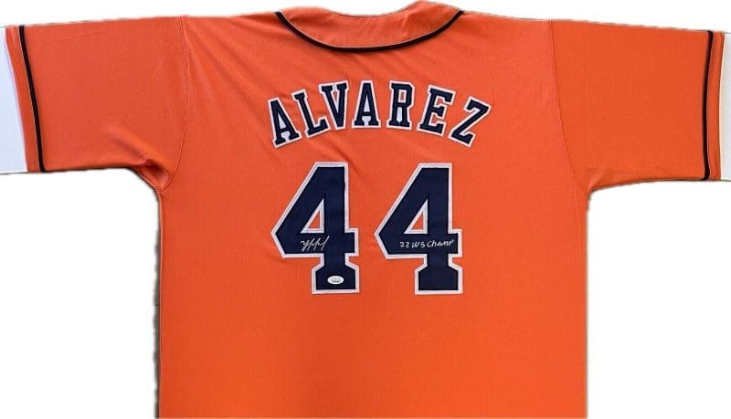 Yordan Alvarez Signed Autographed Custom Orange/Blue Jersey JSA 22 WS Champs
