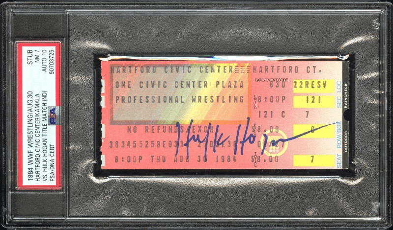 Hulk Hogan Signed 1984 WWF Wrestling Aug. 30 PSA Stub NM 7 Auto 10 Vs Kamala