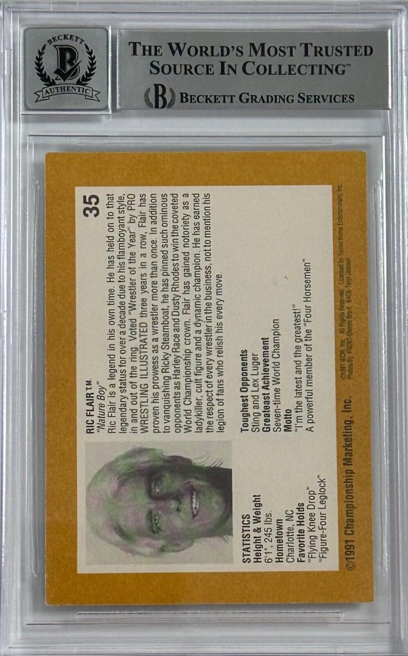 Ric Flair Signed 1991 Championship Marketing WCW #35 Beckett Auto 10 15989263 - Image 2