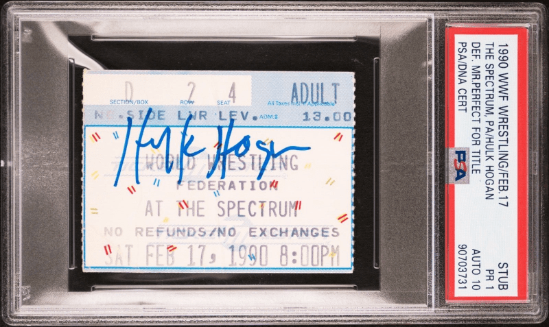 Hulk Hogan Signed 1990 WWF Wrestling Feb 17 PSA Stub PR 1 Auto 10 Mr. Perfect