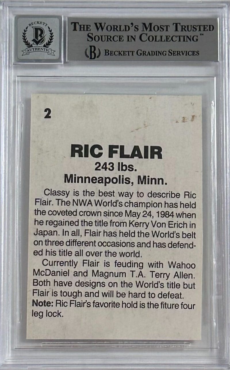 Ric Flair Signed 1985 O'Quinn Wrestling AllStars Card 2 Beckett Auto 10 14058088 - Image 2