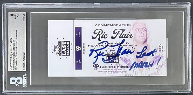Ric Flair Signed Ric Flair's Last Match Full Ticket Jul. 31 2022 Beckett NM-MT 8 - Image 2