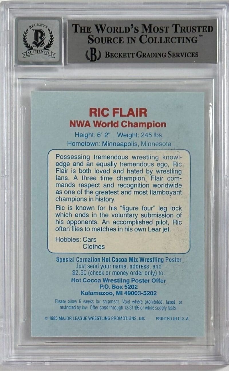Ric Flair Signed 1986 Carnation ML Wrestling Card Beckett Auto 10 14057956 - Image 2