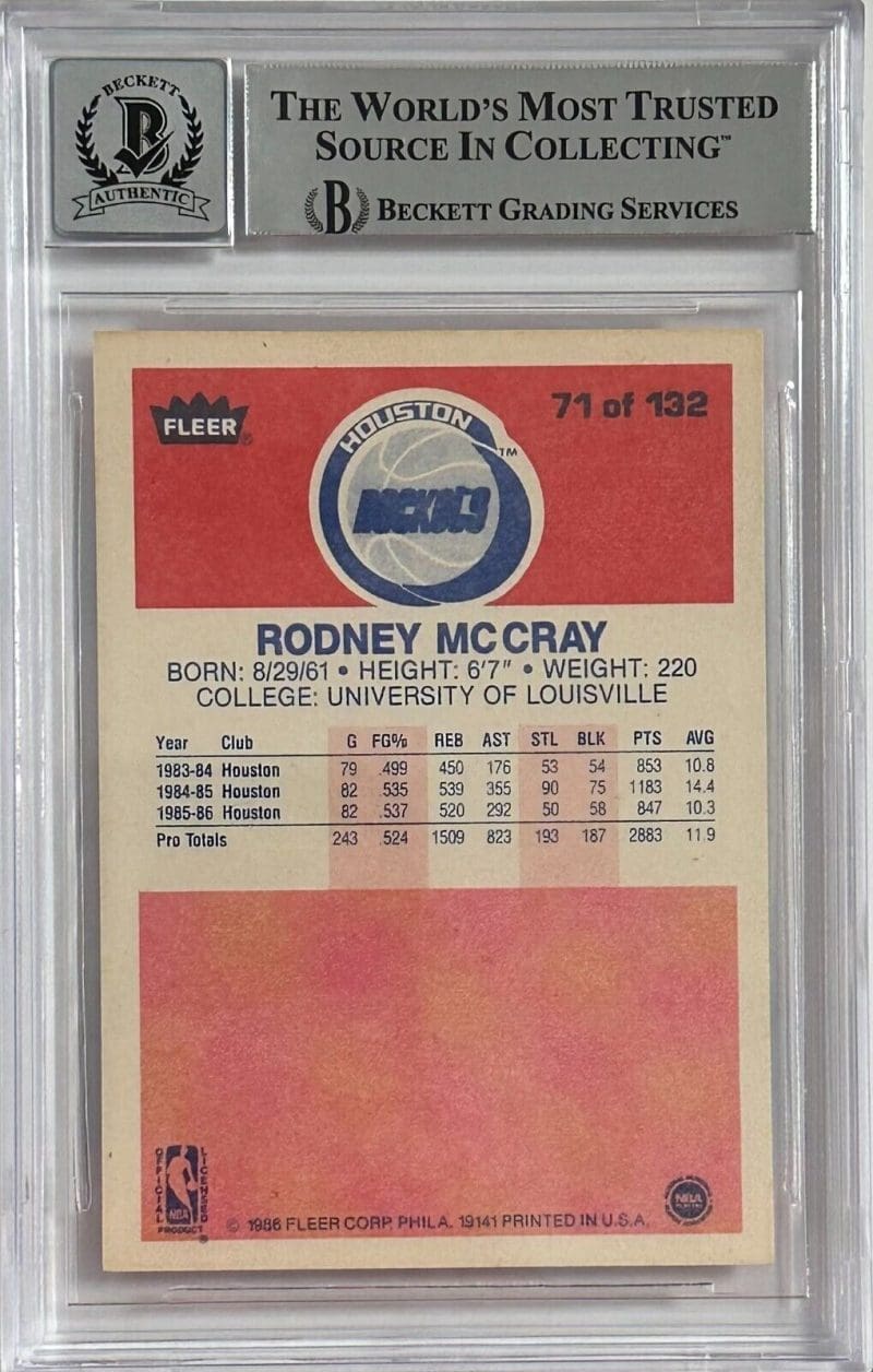 Rodney McCray Signed 1986-87 Fleer Card #71 Beckett Auto 10 - Image 2