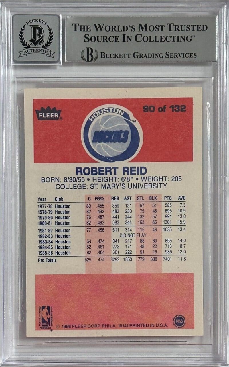 Robert Reid Signed 1986-87 Fleer Card #90 Beckett Auto 10 - Image 2