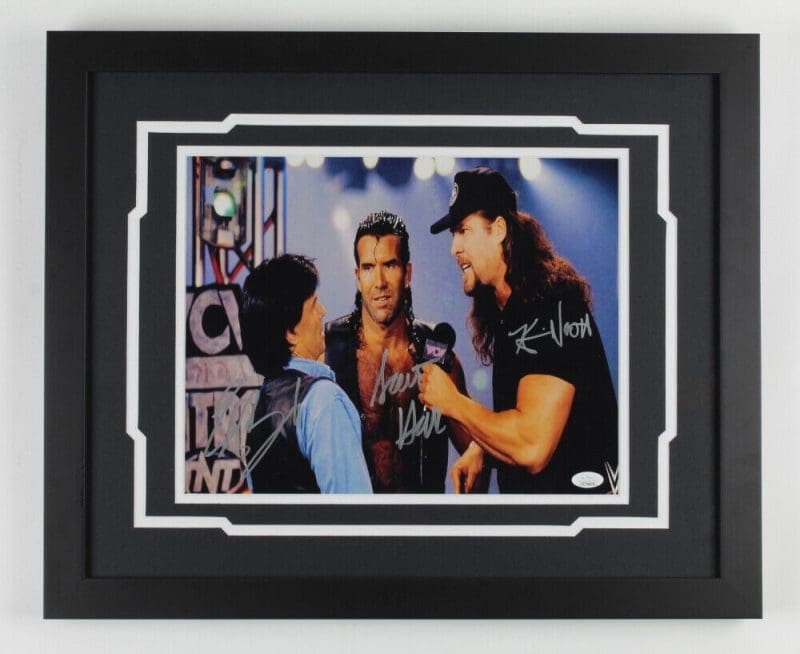 Eric Bischoff Scott Hall & Kevin Nash Signed Framed 11x14 Photo JSA Auth WCW NWO