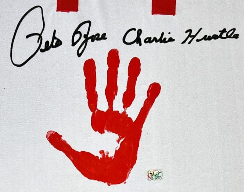 Pete Rose Signed and Handprint White Jersey Pete Rose Exclusive Hologram - Image 4