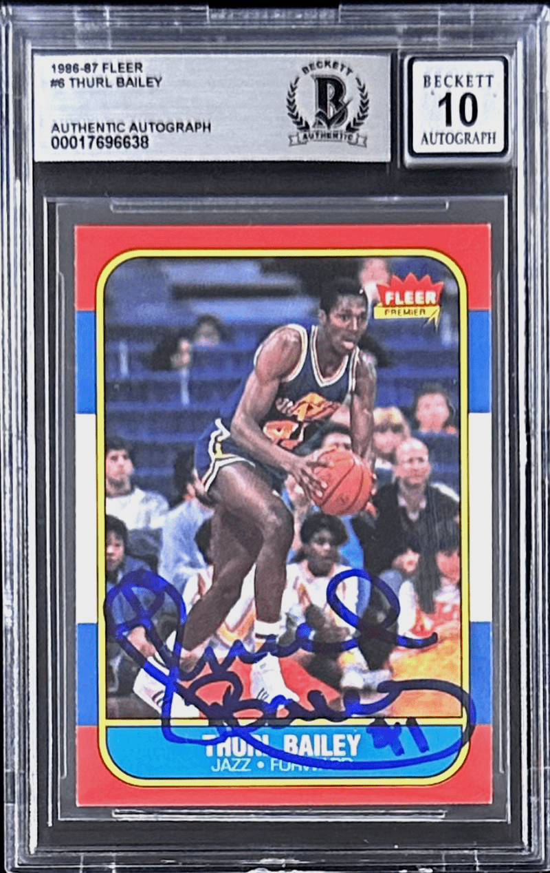 Thurl Bailey Signed 1986-87 Fleer Rookie Card #6 Beckett Utah Jazz Auto 10