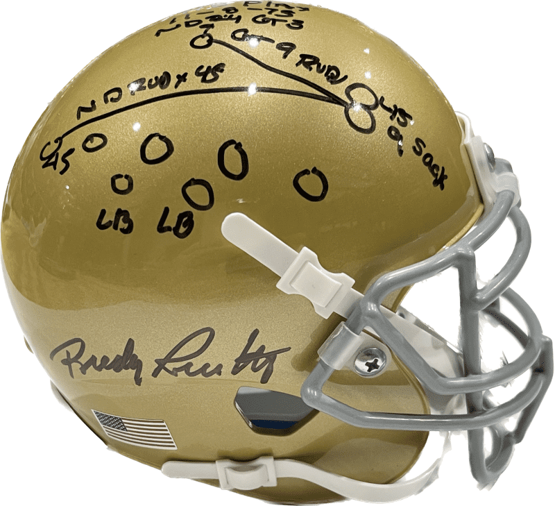 Rudy Ruettiger Signed Notre Dame Mini Helmet JSA Authen "The Play"