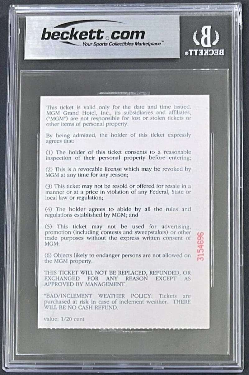 Mike Tyson Signed vs. Frank Burno Boxing Ticket Stub BAS Nm 7 3rd Round TKO - Image 2