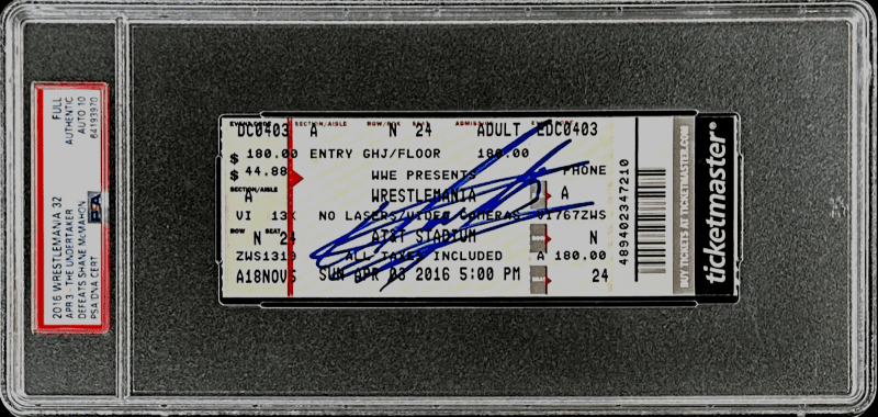 Undertaker Signed WWE WrestleMania XXXII Apr. 3, 2016 Full Ticket PSA Auto 10