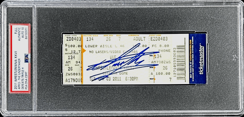 Undertaker Signed WWE WrestleMania XXVII Apr. 3, 2011 Full Ticket PSA Auto 10