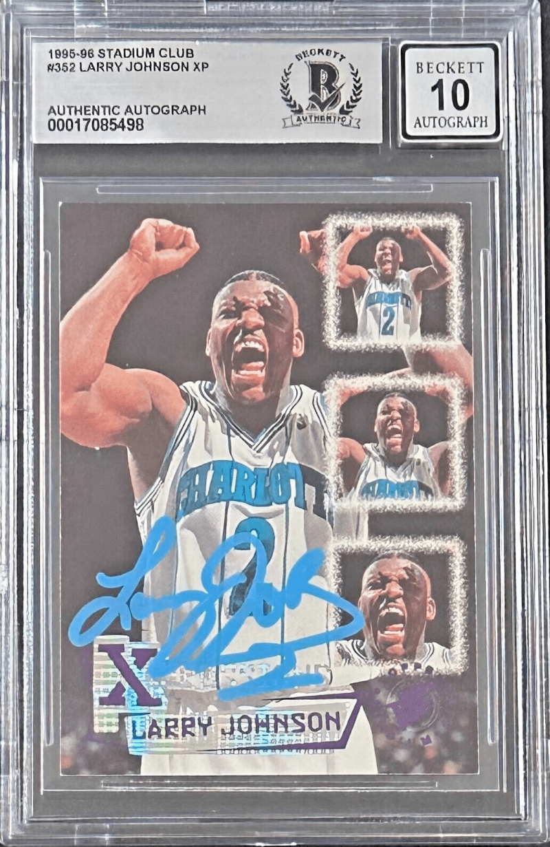 Larry Johnson 1995-96 Topps Stadium Club XP Card #352 Beckett Authentic Auto 10
