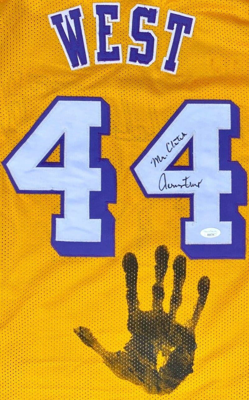 Jerry West Handprint Signed Autographed Yellow Jersey JSA BB00704 Mr. Clutch - Image 2