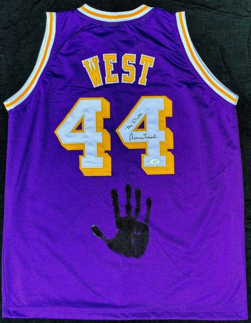 Jerry West Handprint Signed Autographed Yellow Jersey JSA BB00707 Mr. Clutch