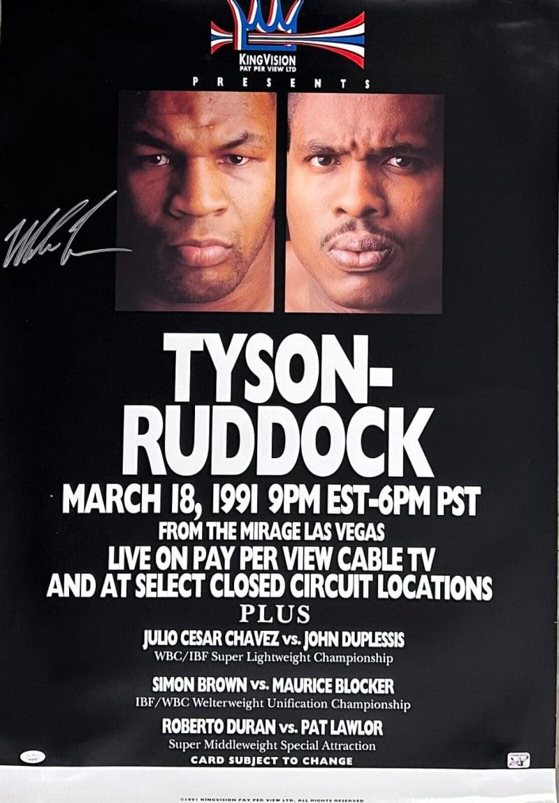 Mike Tyson vs Ruddock Signed Original Fight Poster JSA & Tyson Hologram Authen