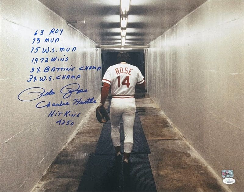 Pete Rose Signed 16x20 Photo JSA & Pete Rose Exclusive Authen #7 w/9 inscrip