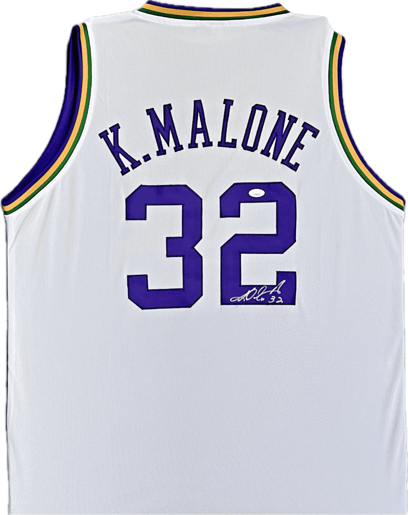 Karl Malone Signed Autographed White Purple Jersey JSA Authenticated