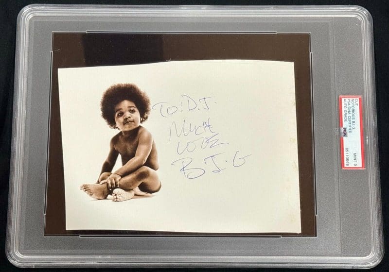 Notorious B.I.G. Signed Slabbed Album Cover Cut PSA/DNA Auto Grade Mint 9