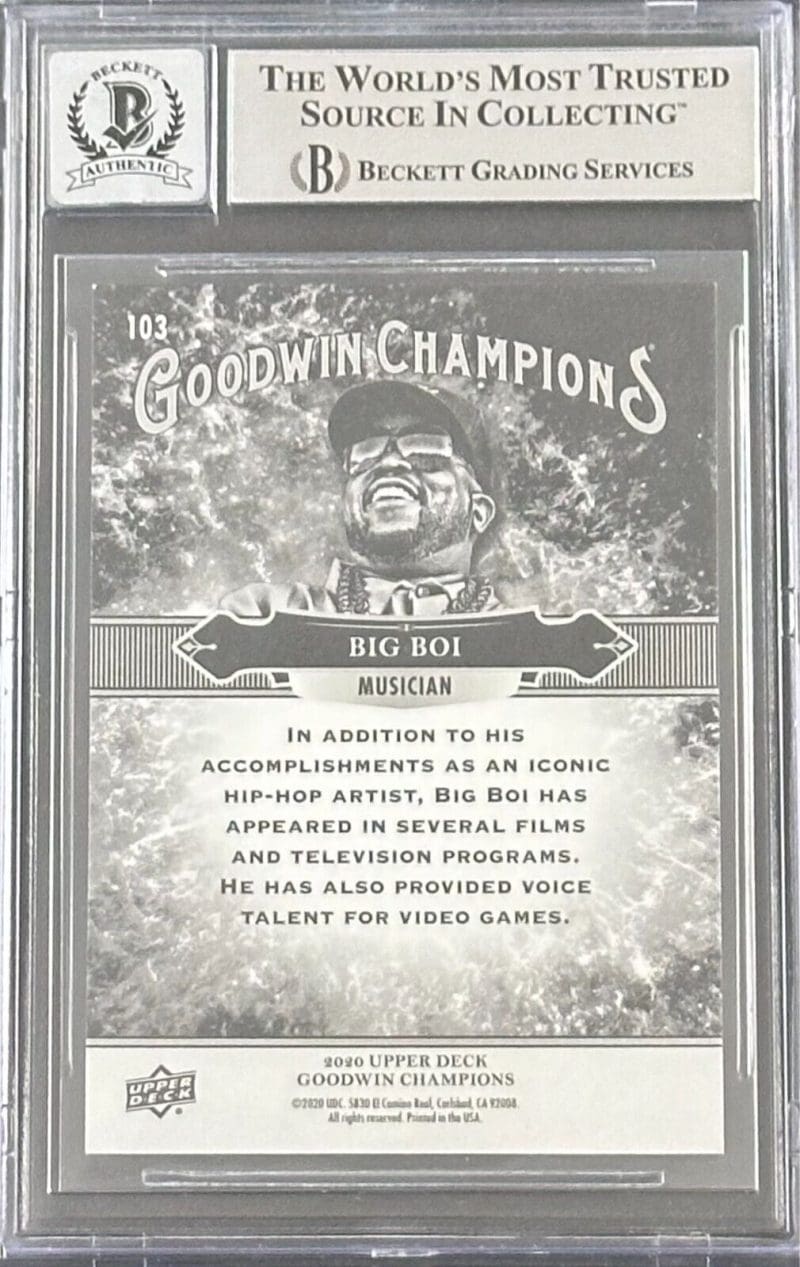 Big Boi Signed 2020 Upper Deck Goodwin Champions Card #103 BAS 16616950 Auto 10 - Image 2