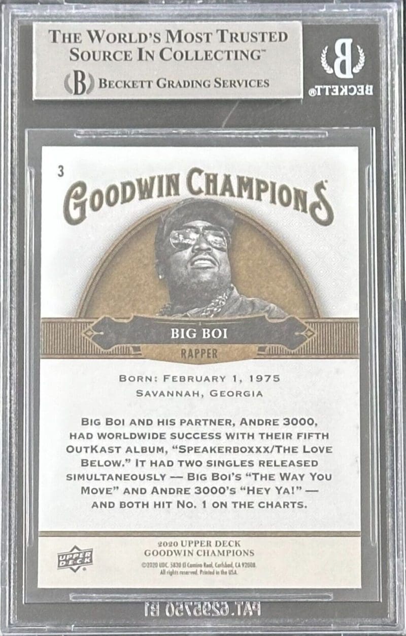 Big Boi Signed 2020 Upper Deck Goodwin Champions Card #3 Beckett 16626511 - Image 2