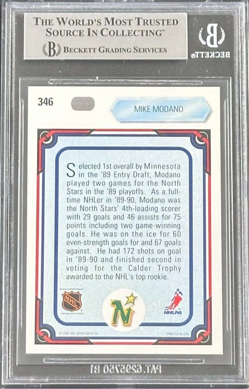 Mike Modano Signed 1990-91 Upper Deck Card #346 Beckett 16625991 - Image 2