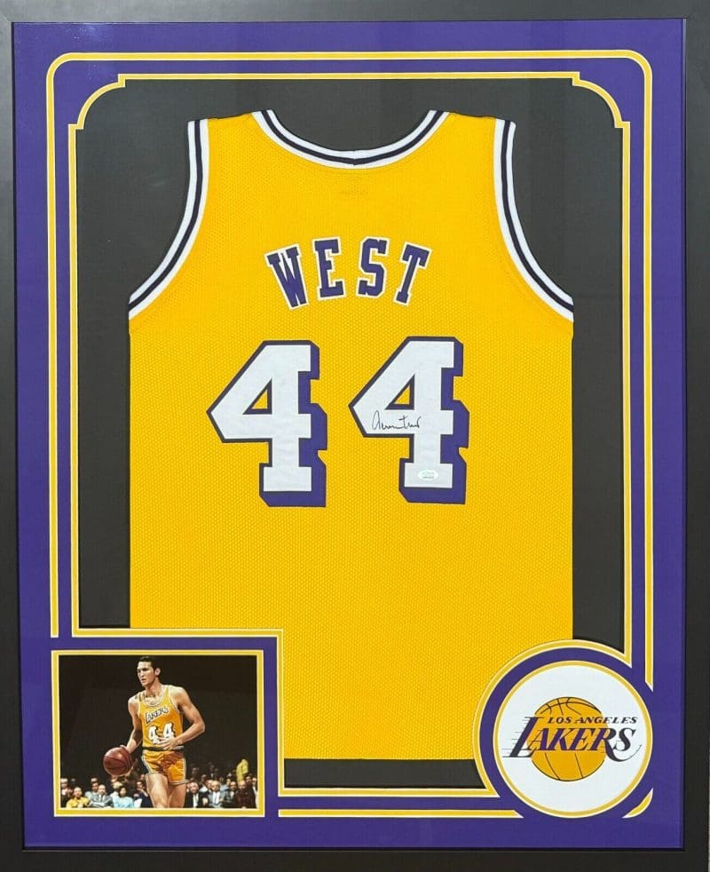 Jerry West Signed Autographed Framed Yellow Jersey JSA Authenticated
