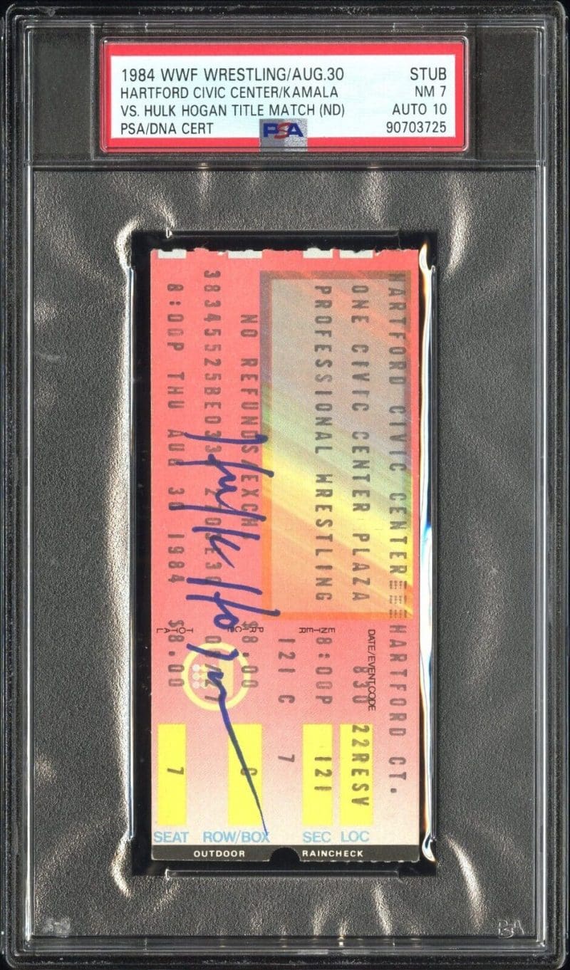 Hulk Hogan Signed 1984 WWF Wrestling Aug. 30 PSA Stub NM 7 Auto 10 Vs Kamala - Image 2